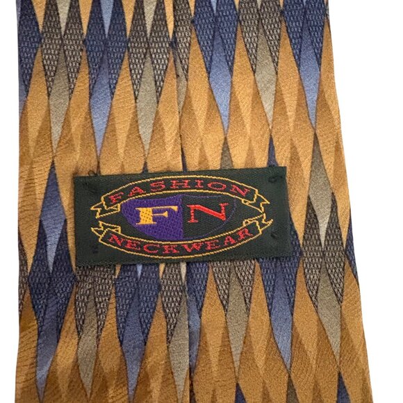 Vintage FN Fashion Neckwear Mens Silk Tie Copper Blue Geometric Necktie Office - Picture 5 of 9